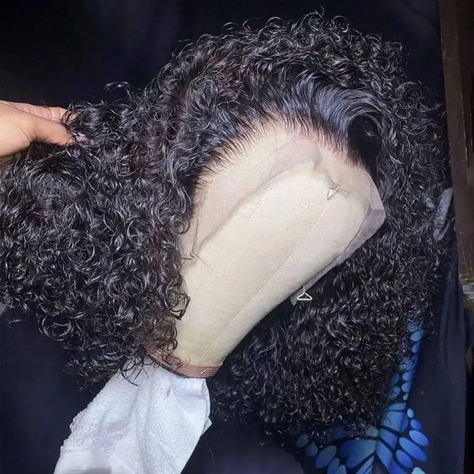 Produttore all'ingrosso brasile 100% parrucche per capelli umani 13x4 parrucca per capelli in pizzo anteriore con onda d'acqua parrucca corta africana naturale riccia
