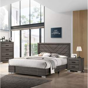 Juego de Dormitorio Contemporáneo DB Queen con Cabecera de Madera Gris, Líneas Inusuales, Diseño Moderno - Product Image 6