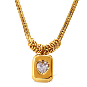 Collier double couche en acier inoxydable avec strass en forme de cœur et chaîne serpent, luxueux et empilable, pour femmes - Product Image 5