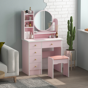 Modern Pink Large Makeup <strong>Cheap</strong> Mirrored Nordic <strong>Drawers</strong> Vanity Mirror <strong>Set</strong> Dressing Table With Mirror and Stool - Product Image 5
