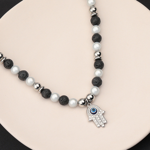 Artisanat <span class=keywords><strong>Loup</strong></span> <span class=keywords><strong>Oeil</strong></span> d'Horus Noir Turquoise Hip Hop Perle Couple Clavicule Chaîne Collier Bijoux de Mode Grande marque usine OEM - Product Image 2
