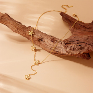 Flower Chain Tassel Necklace Gold Plated Stainless Steel Simple Fashionable Korean Style Accessory Jewelry - Product Image 3