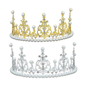 Cake Decorations Crown Bridal Headpiece Wedding Birthday Party Korean Princess Style Gold Silver Pearl Rhinestone Arch Shape - Product Image 1
