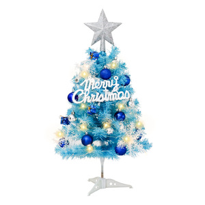 Nouvel <span class=keywords><strong>arbre</strong></span> de Noël miniature 45/60 cm <span class=keywords><strong>bleu</strong></span>, ensemble de bureau, lumières LED blanc chaud, étoile argentée en haut, matériau PVC - Transfrontalier - Product Image 5