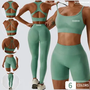 New 2/3/4/5 PCS Open Back Seamless Workout Sets Ropa Deportiva Sportswear  for Women, Hollow Back Top + Gym Bra + Yoga Shorts Leggings Ladies  Activewear Sets - China Ropa Deportiva and Ropa De Mujer price