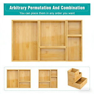 Ensemble de boîtes de <span class=keywords><strong>rangement</strong></span> empilables en bambou personnalisées avec séparateurs pour tiroirs - Product Image 3
