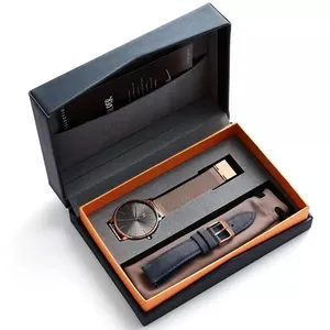 Groothandel Aangepaste Verpakking Luxe Horloge Textuur Kartonnen Deksel En Basisdoos Met Kussen