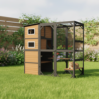 Grand enclos pour chat à 4 niveaux, maison pour chat avec toit en bois résistant aux intempéries, 3 espaces de repos, 3 plateformes, 5 fenêtres