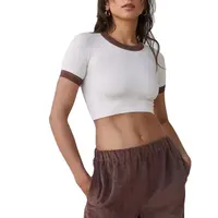 T-shirt da donna tinta unita T-shirt corta manica Raglan contrasto colore Crop Top Activewear T-shirt
