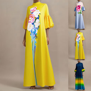 Elegant Mock Neck Maxi Dress Women <strong>Lantern</strong> Sleeve Digital Flower Print Evening Gown Manufacturer Custom Formal Party Apparel - Product Image 1