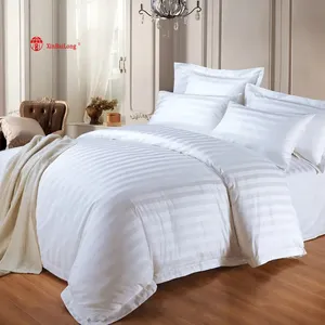 5 Star Hotel Bedding King Size White 3CM Stripe Bedsheet Cotton Satin Custom Luxury Duvet Cover