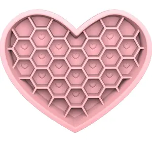 Hari Valentine silikon mangkuk berbentuk hati hewan peliharaan sarang lebah anjing 2 In 1 lambat makan hewan peliharaan mangkuk makan lambat