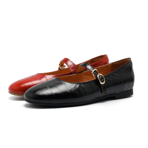 Ballerines plates en cuir effet croco pour femmes, avec bride à boucle, chaussures décontractées - Product Image 5