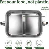 Boîte à lunch en acier inoxydable à double compartiment avec couvercle en bambou, sans BPA, pour enfants et adultes, écologique