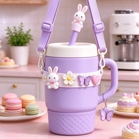 Gobelet réutilisable en silicone avec poignée et couvercle à paille, qualité alimentaire, mug de voyage, compatible lave-vaisselle et micro-ondes pour la maison et le bureau