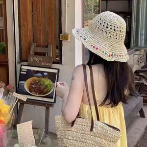 Hyuna Style Colorful Beaded <b>Straw</b> <b>Hat</b> For Women Summer Wide Brim Foldable Sun Protection Y2K Fashion <b>Hat</b> - Product Image 3