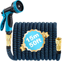 Dehnbarer Flexibler Gartenschlauch 50ft 19mm Durchmesser 1/2" & 3/4" Adapter 10-Funktionen-Sprinkler für Gartenbewässerung & Autowäsche