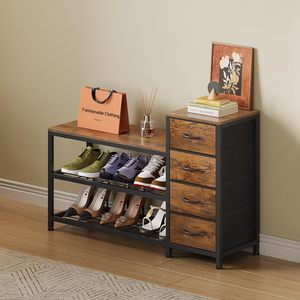 SENYU Industrial Style <b>Shoe</b> <b>Rack</b> with 3 Shelves and 4 Drawers Wood and Metal Entryway Storage Bench Modern Home Furniture - Product Image 5