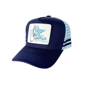 หมวกเบสบอลติดด้านหลังแบบตาข่ายพิมพ์ลาย5แผงโลโก้แผ่นหนังออกแบบได้ตามต้องการ - Product Image 2