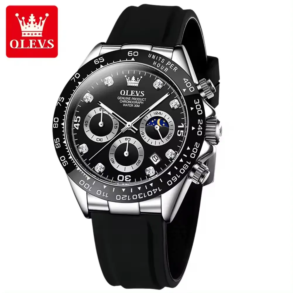 Olevs 2875 Brand Watch Manufacturer Silicone Band Multifunctional Moon Phase Quartz Wristwatch Luminous Men's Watch For Man
