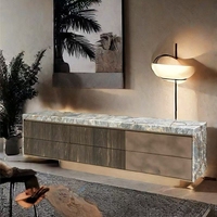 Meuble TV de luxe raffiné avec plateau en pierre et plusieurs compartiments à tiroirs pour un espace de vie résidentiel contemporain