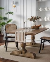 Ensemble de chemin de table et de sets de table en lin, jute, toile de jute et coton, avec pompons en macramé, style bohème, jacquard, pour décoration de mariage et de salle à manger