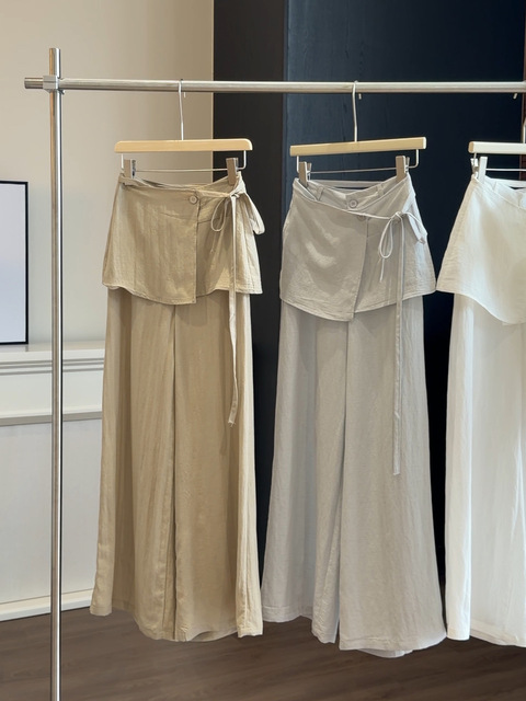 2026 Summer Women's High Waist Ice Linen Wide Leg Pants Stylish Casual Floor-Length Trousers with Split Hem