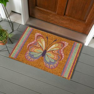 Tapis de porte Vast Ocean Welcome Butterfly, imitation fibre de coco, antidérapant, pour entrée, lavable, style américain - Product Image 2