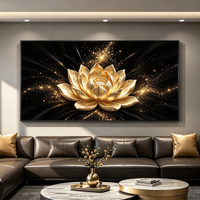 Décoration Murale Luxe Lotus Doré Effet 3D Brillant Haute Définition Peinture Florale Imprimée sur Porcelaine Cristalline Élégante