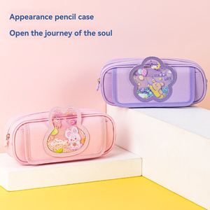 Trousse à crayons transparente rose Deli BC223 avec <span class=keywords><strong>film</strong></span> flash, grande capacité, sac de papeterie multifonction pour filles, lot de 192 pièces par carton, meilleur prix - Product Image 2