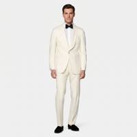 Ensemble de smoking 2 pièces blanc crème de qualité supérieure pour homme : Tissu extensible TR élégant à revers châle, lavable en machine, idéal pour mariage et gala