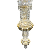 Lustre créatif à trois niveaux en cristal avec télécommande et bande LED pour escalier, hôtel et musée – Éclairage de luxe