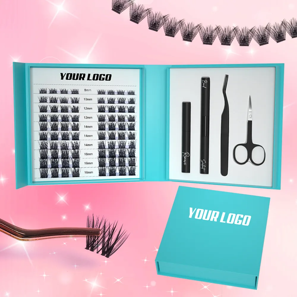 Nieuwe Private Label Individuele Faux Mink 3d Effect Lash Segment Natuurlijke Cluster Wimpers Diy Wimper Extension Kit