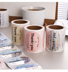 Etichette olografiche rosa con scritta 'Thank You' in rotolo, etichette adesive per imballaggi con scritta 'Open Me', adesivi sigillanti per buste di piccole imprese - Product Image 1