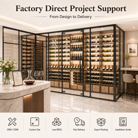 Solución Personalizada para Bodega Comercial, Sala de Exhibición de Vino de Vidrio, Estante Modular de Metal para Vino con Iluminación LED para Hotel, Restaurante, Bar