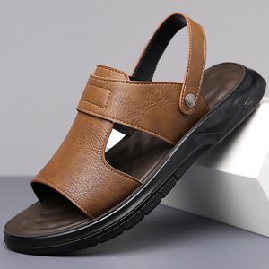 Sandales à semelles épaisses pour homme, chaussures de plage à semelle souple pour l'été, tongs en cuir souple pour homme, usage double, décontractées - Product Image 2