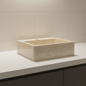 Lavabo in Marmo Crema 15.7x15.7x4.7 Quadrato, Lavandino Contemporaneo per Bagno di Casa - Product Image 2