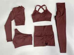 Wholesale High Stretch <strong>Compression</strong> 5 Piece Yoga Set Sport Bra Booty Lift Leggings Set Long Sleeve Bra <strong>Tops</strong> Sports Set for <strong>Women</strong> - Product Image 3