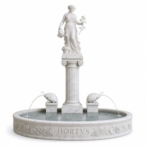 Fuente de Estatua de Mármol Europeo con Columna y Cuenco Redondo, Diseño de Jardinera Musa con Regadera y Tallado de Hojas de Rosa para Paisajismo - Product Image 1