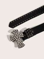 Ceinture Punk en Gros avec Boucle Croisée, Ceinture Scintillante Entièrement Ornée de Strass, Ceinture Y2K en Cuir PU à Rivets, Ceinture Tendance pour Femmes