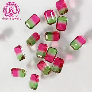 Gemas de cristal de corte esmeralda de colores, gemas de turmalina sintética bicolor, 5x21mm, 8x12mm, 10x14mm