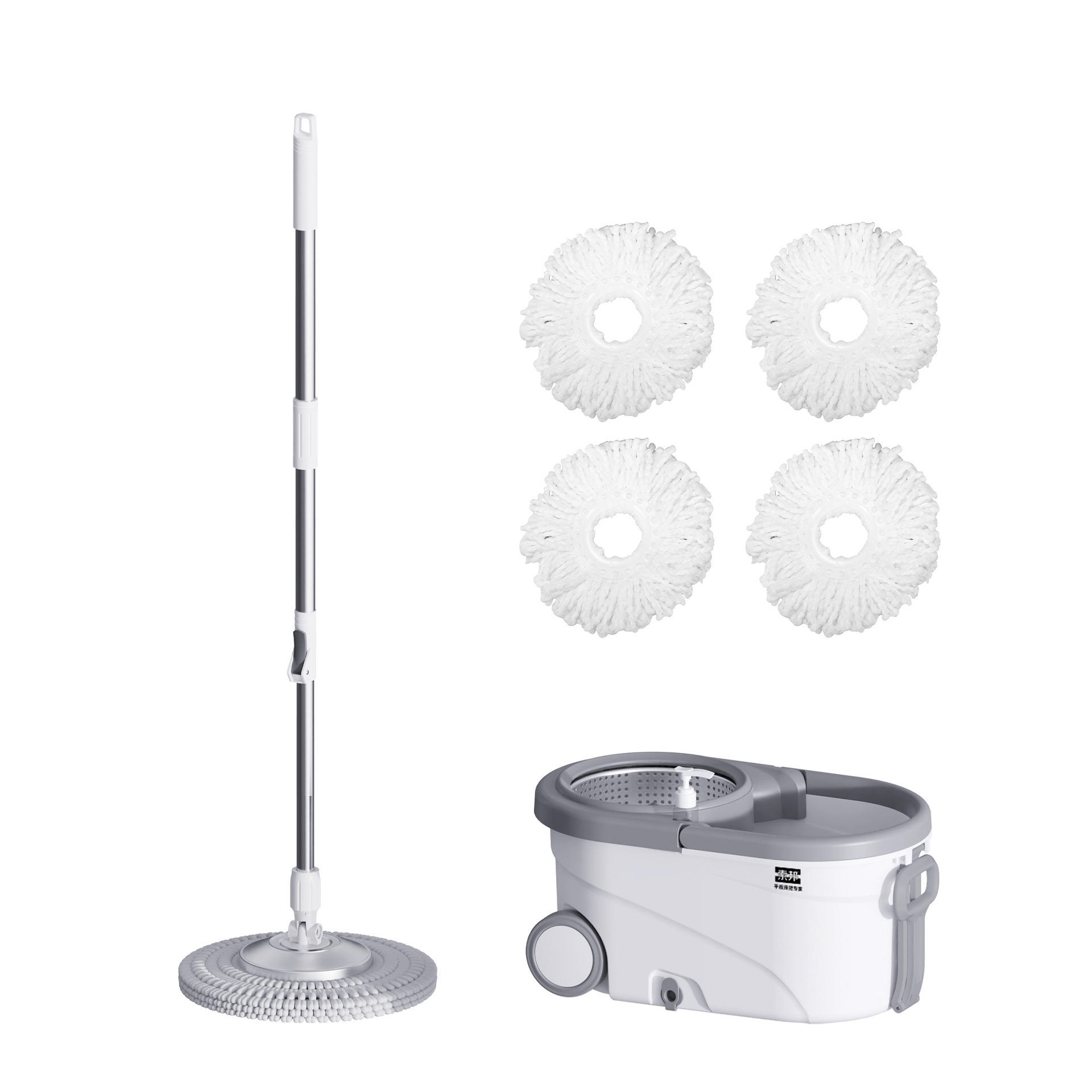 [Warm White Gray] Plastic Tray with 2 Mop Heads