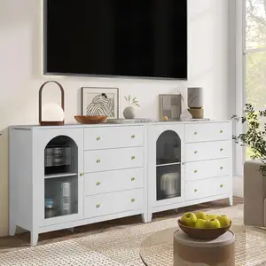 4-Drawer Chest Of Drawers And Nightstands Set 3 Piece Wooden Bedroom Furniture With Glass Door