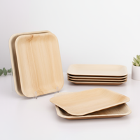 Assiettes carrées jetables en bois biodégradables écologiques, plateaux en bois pour pique-nique, camping, barbecue, dessert, fruits, bento