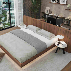 NORYA Modern Walnut Solid Wood <b>Bed</b> <b>Frame</b> King Size Minimalist <b>Platform</b> for Home Bedroom Furniture With Structure N6 Premium Waln - Product Image 1