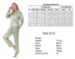 Logo personalizado para mujer, novia, dama de honor, fiesta, cuello vuelto, conjunto de 2 piezas, pijama de manga larga de satén de seda - Product Image 6