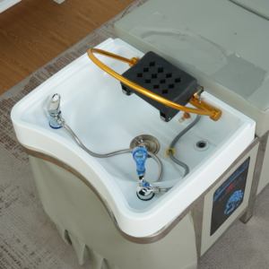 Poltrona da Parrucchiere in Acrilico Grigio Chiaro con Lavabo in Plastica, Circolazione d'Acqua Termostatica e Mobile Contenitore, Design Moderno e Semplice per Saloni di Bellezza - Product Image 6