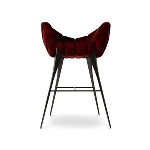 Tabouret de bar en velours haut de gamme, dossier incurvé, revêtement <span class=keywords><strong>rouge</strong></span> <span class=keywords><strong>vin</strong></span>, pieds en métal noir, chaise de bar haut de gamme pour villa, maison - Product Image 1