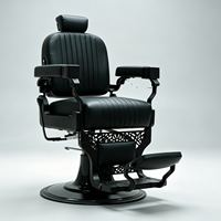 Fauteuil de barbier moderne tout noir, robuste, en cuir PU, inclinable, hydraulique, pour salon de coiffure