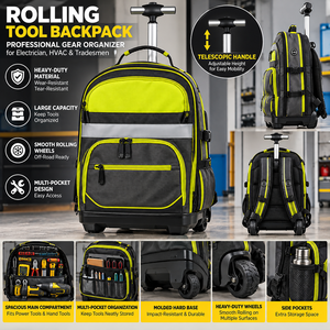Mochila Rodante para Herramientas de Alta Resistencia, Base Rígida Moldeada con Mango Telescópico, Organizador de Equipo Profesional para Electricistas y Técnicos de HVAC - Product Image 1